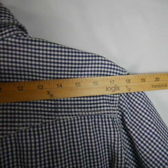 Banana Republic Men's Size L Pearl Snap Plaid Blue Short-Sleeve Button Down - Picture 8 of 12